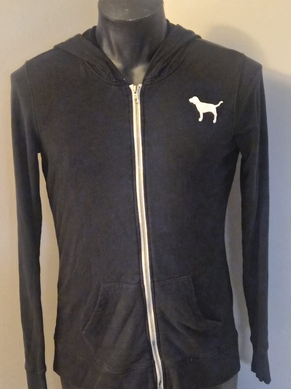 Victoria's Secret Black Zip Hoodie with Dog Logo
